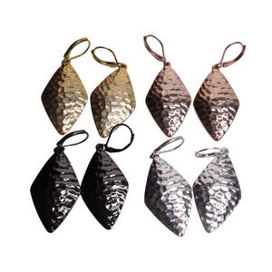 4 Sets Of Diamond Shaped Hammered Aluminum Lever Back Earrings - 1.5" Long